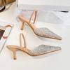 Mode Sommer Damen High Heels Sandalen Perlenverzierung Slingback Spitze Elegant Party Hochzeit Braut Damenschuhe