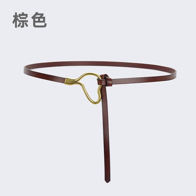 

Женский кожаный ремень с узлом и украшением из классической рубашки, простой тонкий пояс из натуральной воловьей кожи, модный 105cm