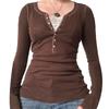Damen Knopfleiste Strickoberteile Langarm Spitze Patchwork Schlanke Passform Pullover Herbst Fee Grunge Gothic Kleidung