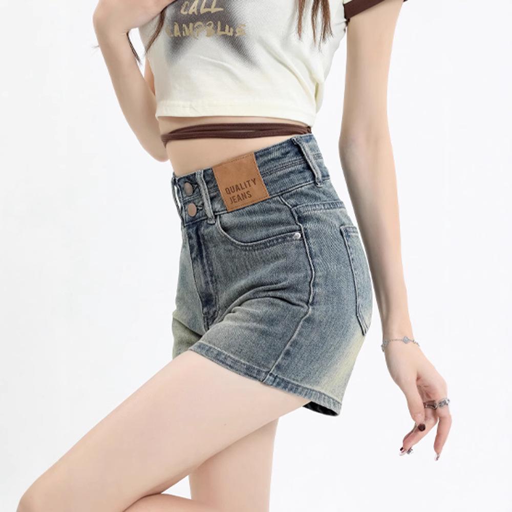 2025 Summer High Waist Black Denim A-line Shorts - Women's Versatile Wide-Leg Hot Pants