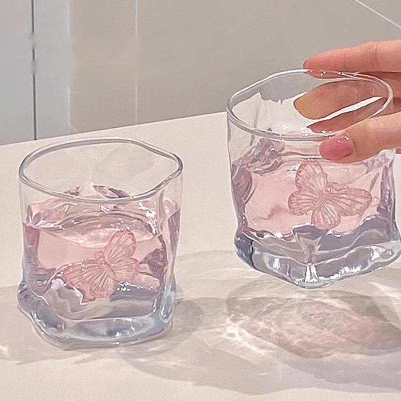 200Ml Butterfly Crystal Glasscup Ins Transparent Beer Juice Milk Glass New Home Exquisite Irregular Whiskey Decorative Glass