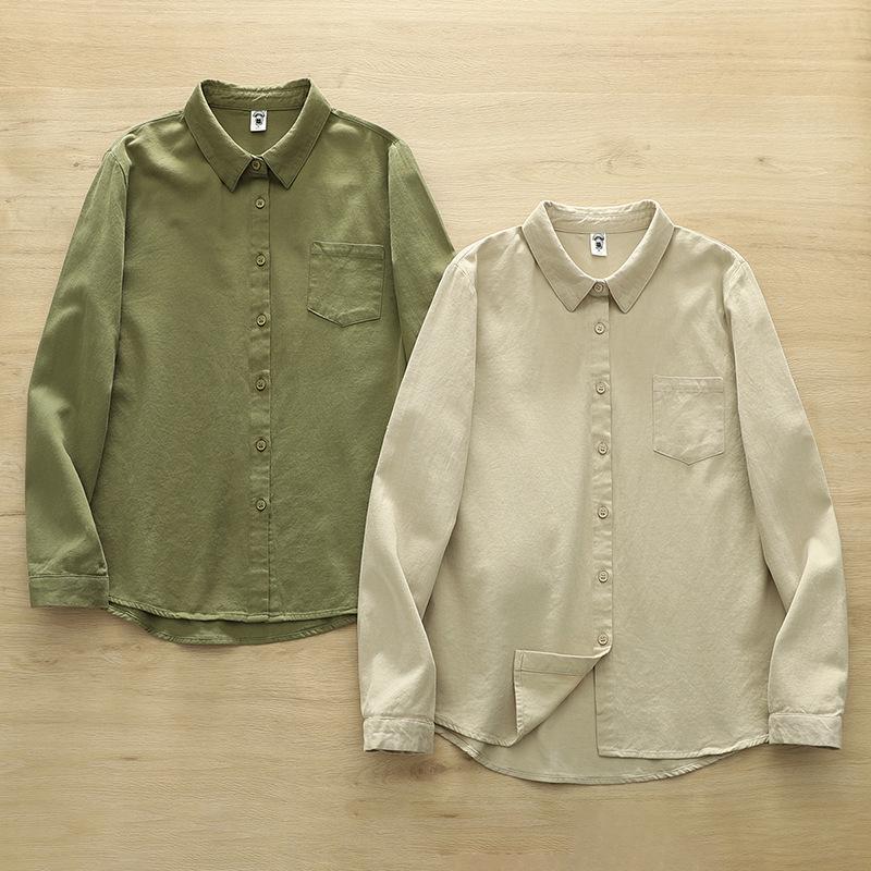 2026 Spring/Autumn Solid Color Brushed Cotton Long-Sleeve Unisex Japanese Casual Shirt