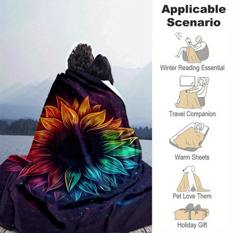 1pc Sunflower Printing Lightweight Flannel Blanket, Comfortable and Warm Blanket, for Camping Sofa Bed and Couch Office, Suitable for Gift Bl