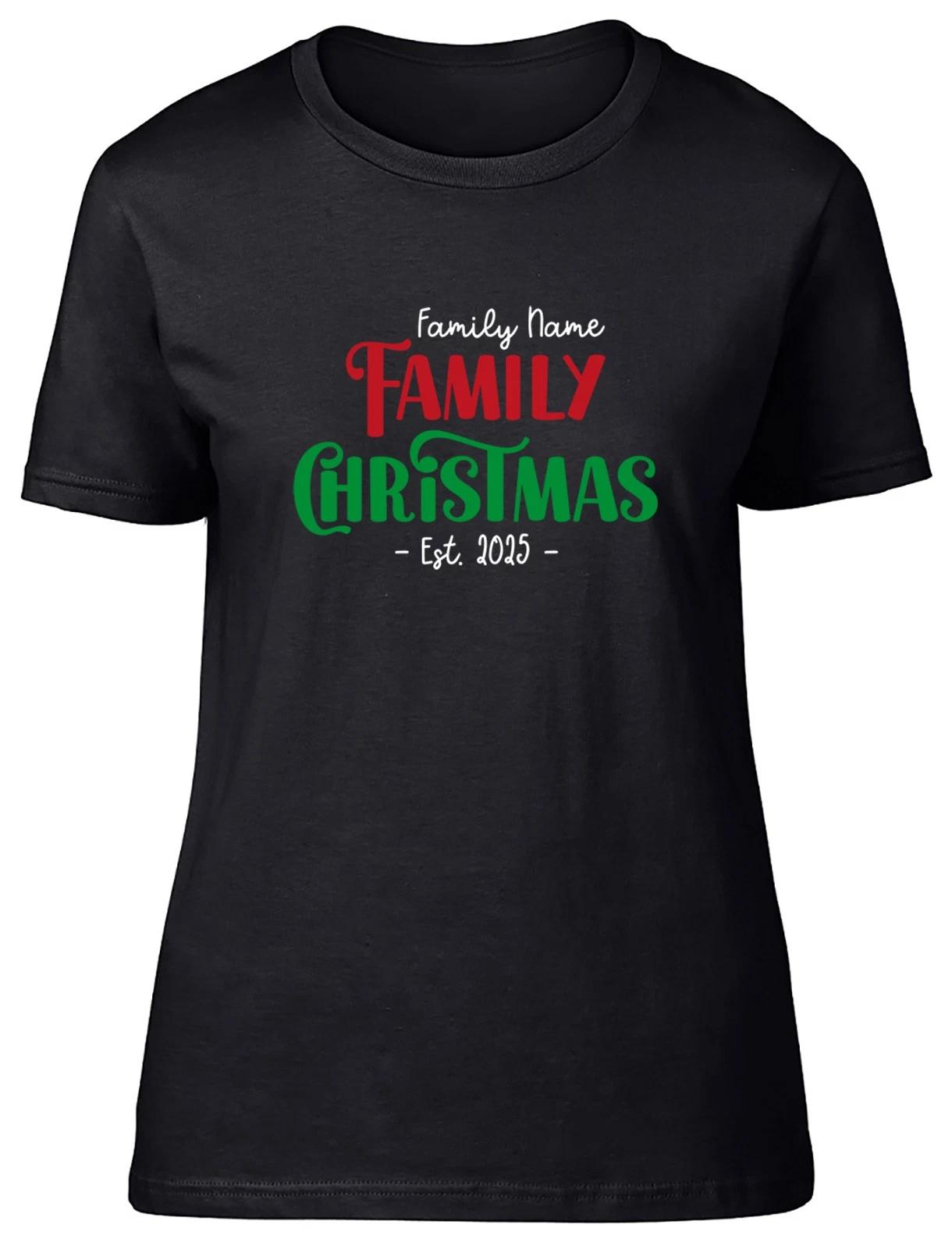 Personalised Family Christmas Any Name Est Year Womens T-Shirt Ladies Gift Tee L