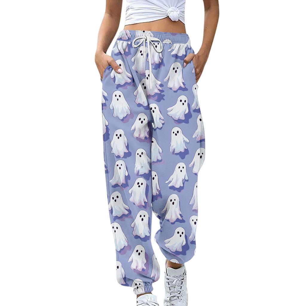 Dámské tepláky Elastický pas Stahovací šňůrka Ležérní kalhoty Hallowenský potisk Kalhoty s kapsami