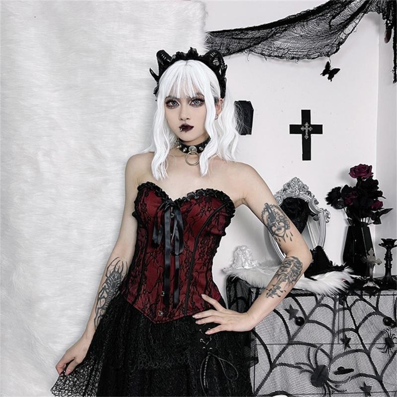 Ladies Lace Pattern Strapless Vest Elastic Rope Corset with Adjust Rope Universal Women Banquet Dress Shirt Coat Corset