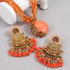Neue Vintage Oranger Schmucksets Handgefertigte Perlen Choker Halskette Ohrringe Set Für Frauen Bijoux Statement Halsketten Set