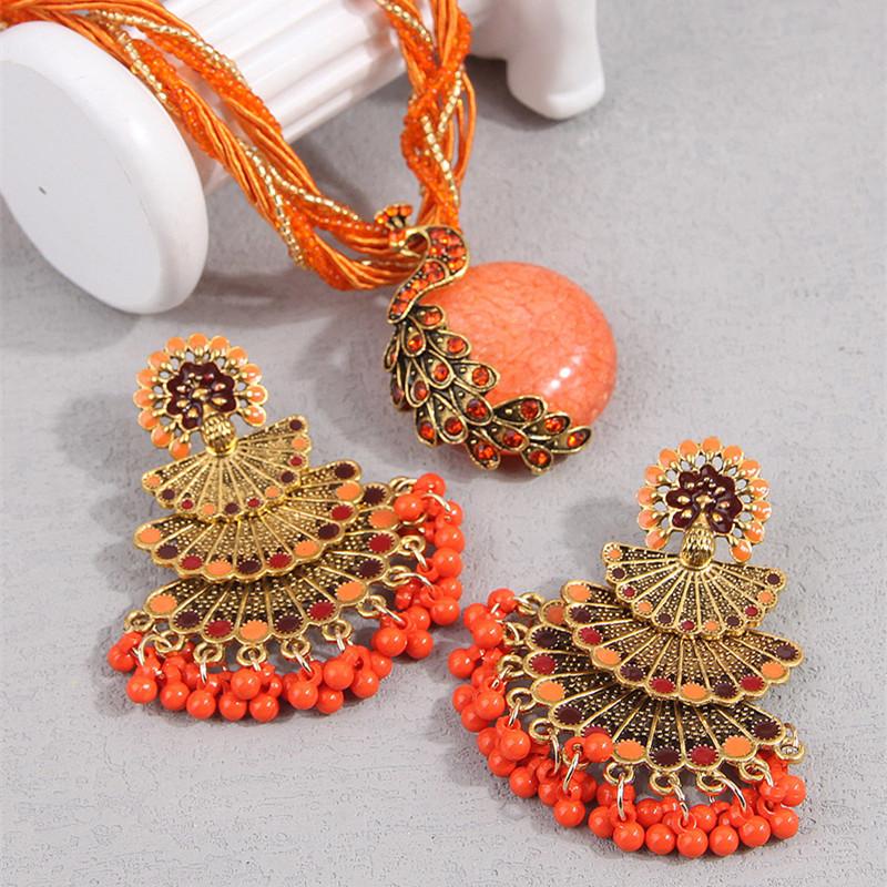 Neue Vintage Oranger Schmucksets Handgefertigte Perlen Choker Halskette Ohrringe Set Für Frauen Bijoux Statement Halsketten Set