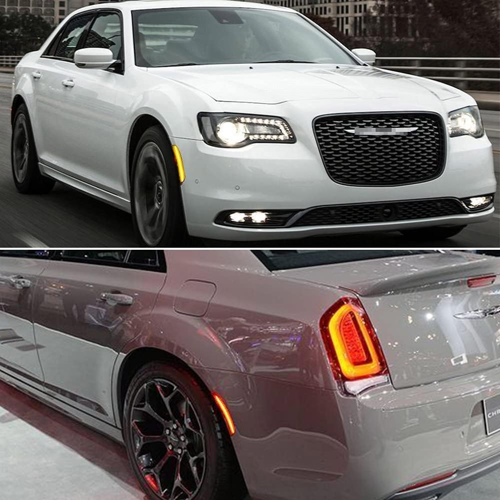 NJSBYL Smoke Lens Amber/Red Full LED Front Rear Side Marker Light Kits for Chrysler 300 2015 2016 2017 2018 2019 2020 2021 2022 300S 300C C Platinum