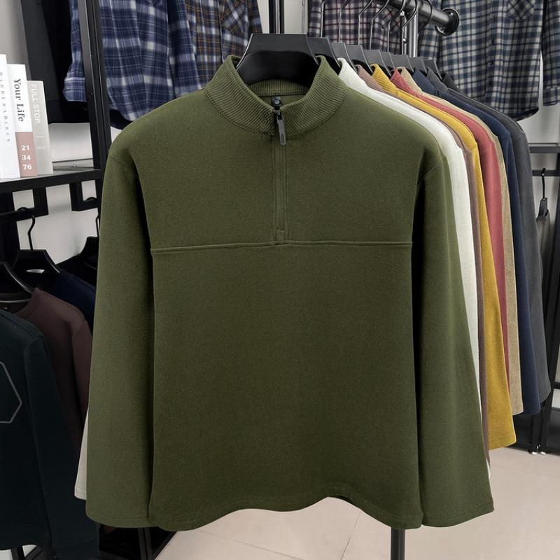 Men S Casual Thick Fleece Stand Collar Long Sleeve Pullover Sweatshirt