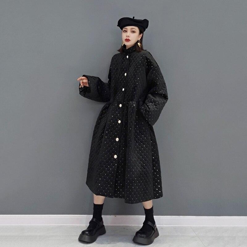 Xitao Winter New Parka Black Sequins Loose A-LINE Splicing Fashion Stand Collar Women Large Size Keep Warm Parka Coat LL1026
