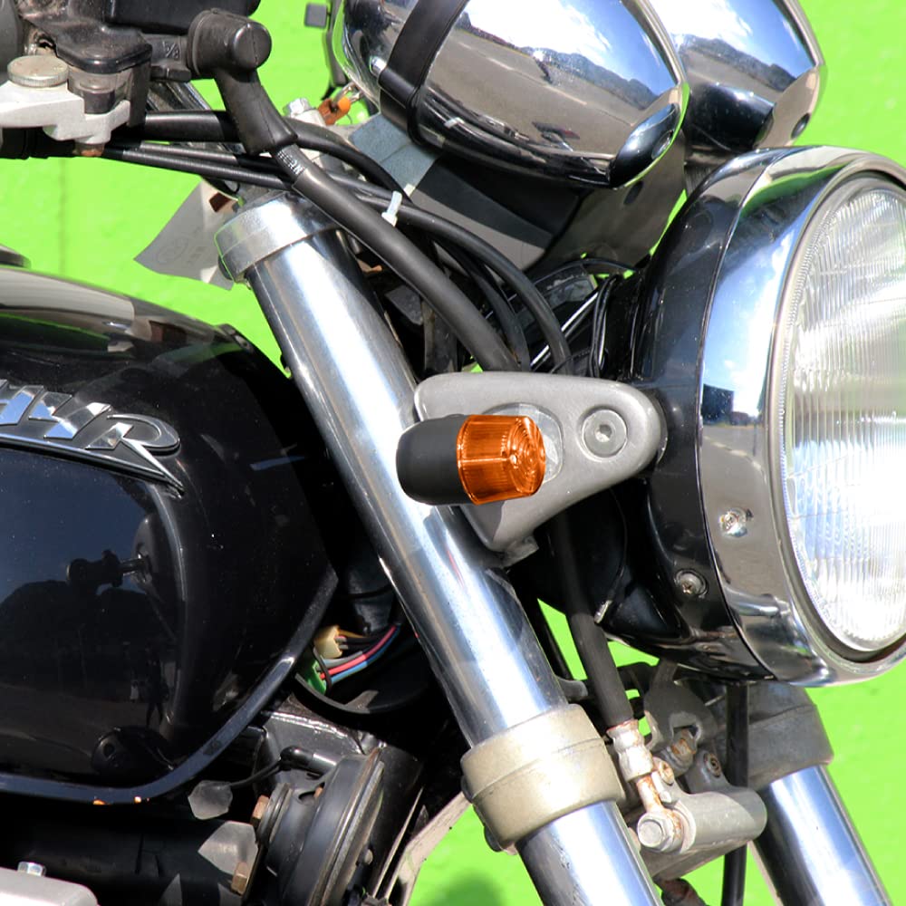 Universal Round Mini European Turn Signal Black/Orange M10*76mm with Mounting Stays Set of 4