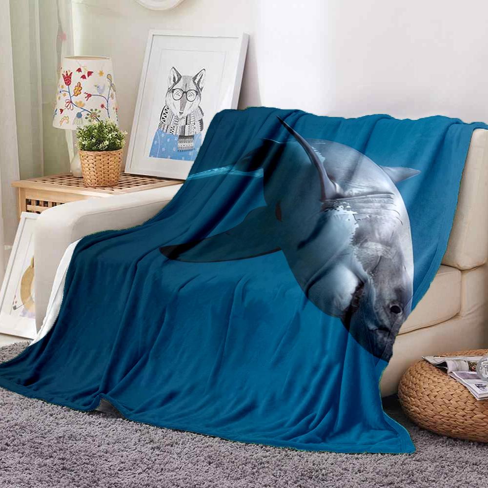 Great White Shark Flannel Blanket Throw Blanket Soft Warm Sofa Bed Camping Home Decor Unique Christmas Gift C926209