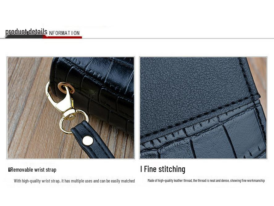 Damen Krokodilmuster Lang Doppelreißverschluss Geldbörse Clutch mit Großer Kapazität