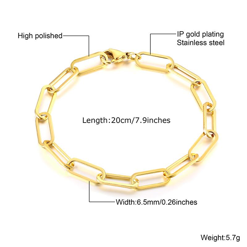 Paper Clip Link Bracelet, Chunky Chain Bracelets, Stainless Steel Hera Chain Link Bracelet for Men Women Jewelry