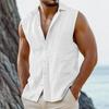 100% Cotton Liene Men's Sleeveless Shirts Summer Beach Fashion Casual Shirts