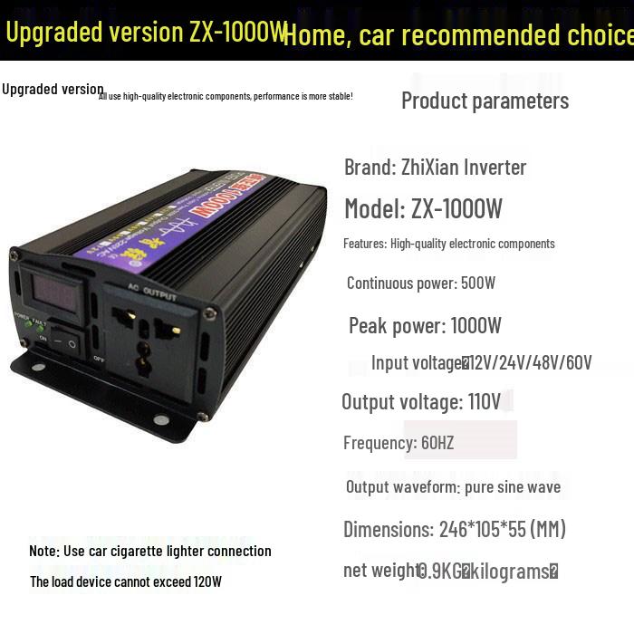 2000W 12V/24V To 110V Pure Sine Wave Inverter for Home & Car Solar Use
