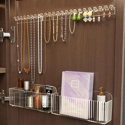 8 Hooks Jewelry Display Rack Plastic Transparent Jewelry Organizer Stand Wall Hanger Adhesive Paste Organizer Box
