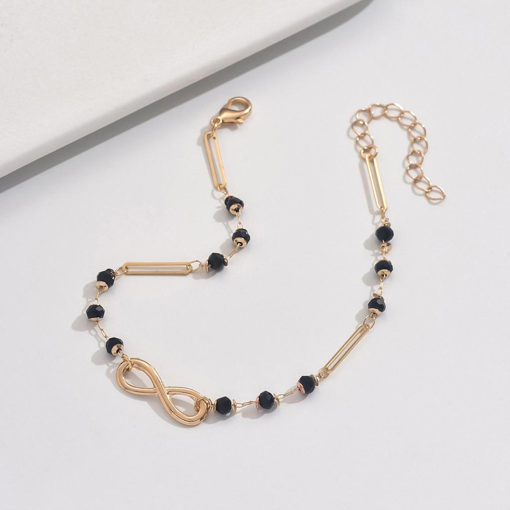 Fashion Infinity Love Symbol Handmade Anklet Minimalist Black Glass Bead Anklet Stylish Women Foot Accessories