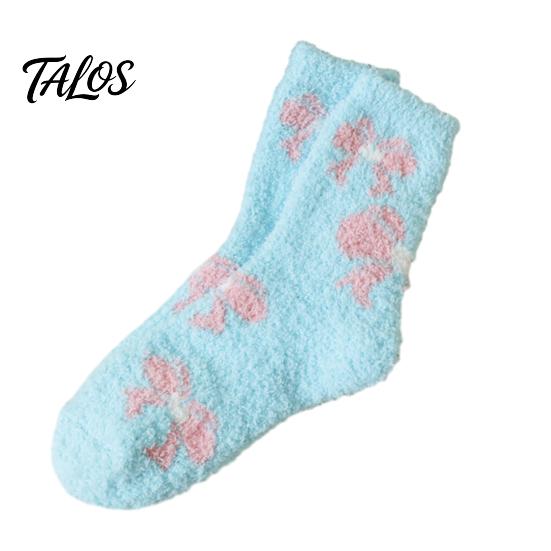 Warmth Retaining Sleep Socks Coral Fleece for Women, Soft Thermal Crew with Non-Binding Winter Gift Cold Feet Top, Fuzzy Cute Prints Autumn Velvet