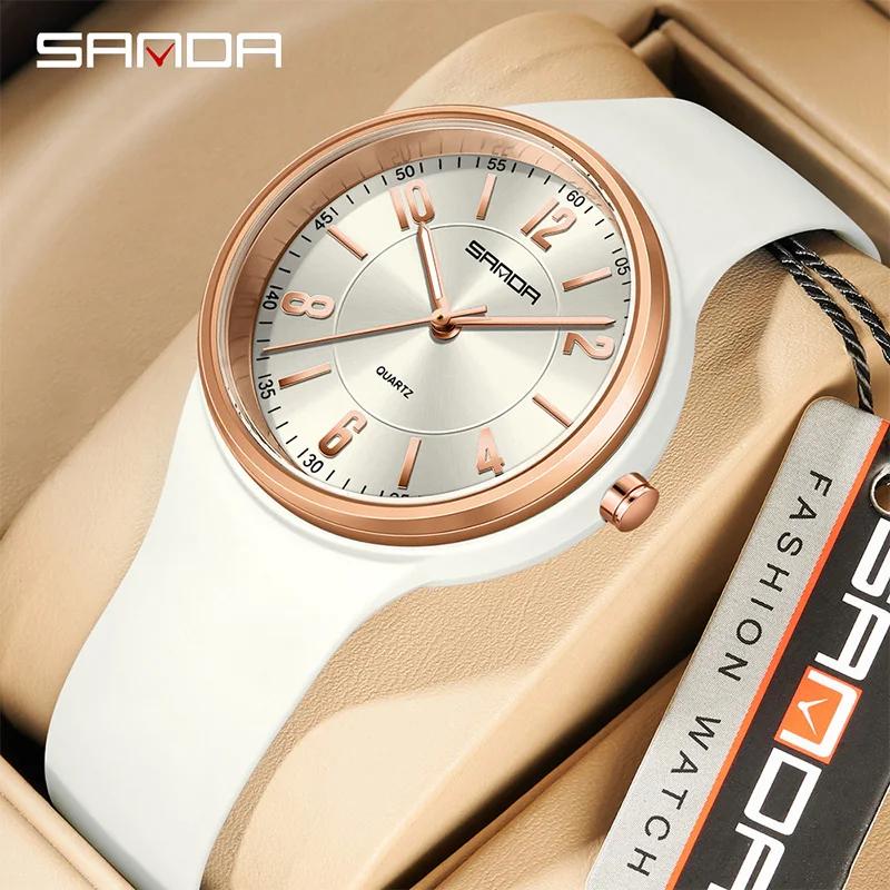 SANDA Fashion Quartz Women's Watches Simple Exquisite Dial Silicone Strap Waterproof Lightweight Luminous Display Student Watch