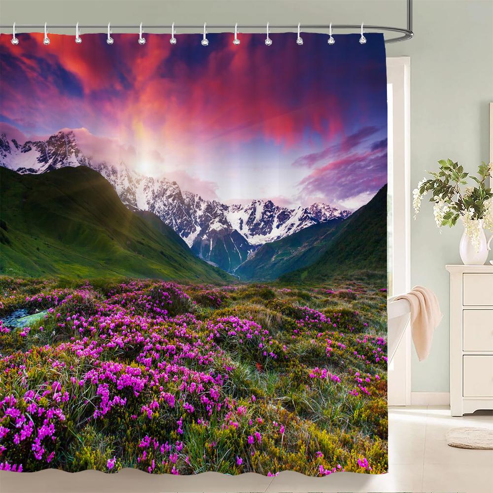 3D Printed Natural Mountains Forest Landscape Shower Curtain Polyester Fabric Waterproof Bathroom Curtains With Hooks 180*180