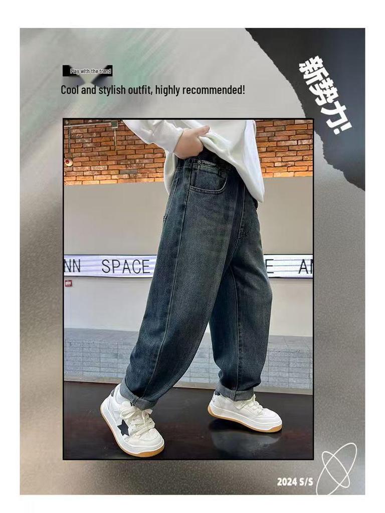 Boys' Stylish Spring/Autumn Jeans - Trendy Casual Long Pants for Medium and Large Kids