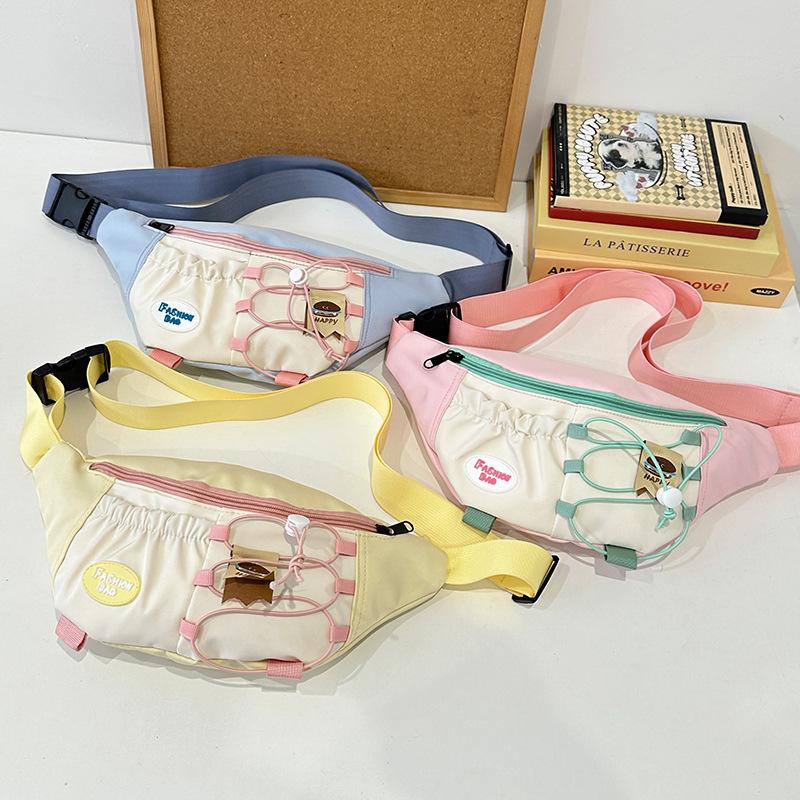 Japanese Cute Contrasting Colors High-value Breast Bag Women's Niche Design Drawstring Messenger Bag Girl Versatile Sports Diagonal Span Bag