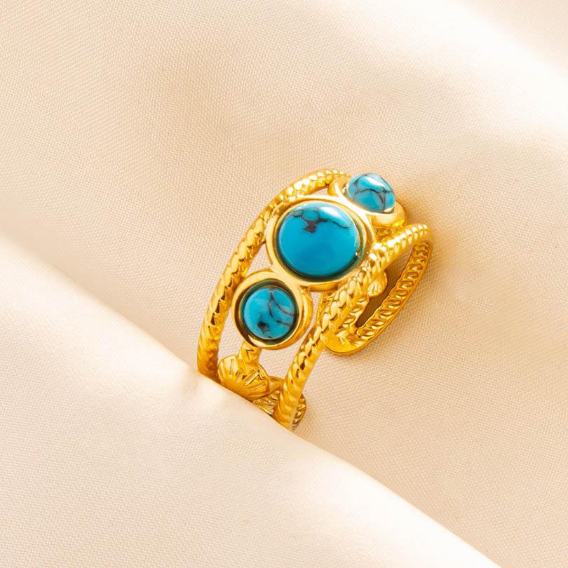 1pcs Blue Stone Ethnic Vintage Open Adjustable Sun Heart Star Stainless Steel Rings For Women Men Accessories Jewelry Bague Gift