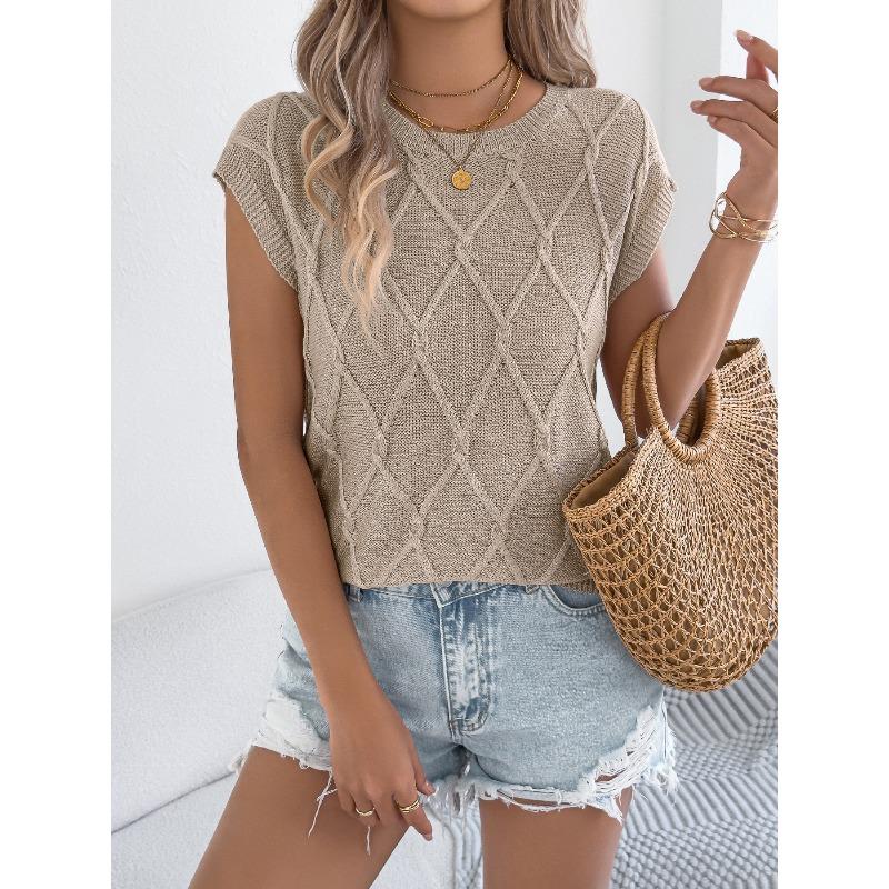 Spring and Summer Solid Color Twisted Batwing Sleeve Casual Loose Knit Top Women's Dress