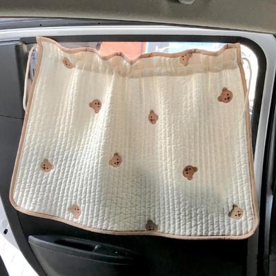 Cute Cartoon Embroidered Thickened Cotton Baby Car Window Sunshade Cover UV Protection Suction Cup Installed Sliding