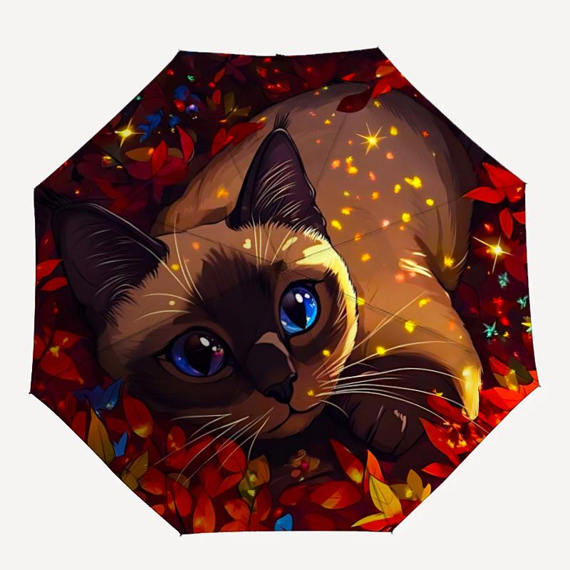 

1pc Cat Autumn Leaves Automatic Open/Close Umbrella with Windproof, 8-Rib Sturdy Canopy, Durable Ribs, Ideal for Gifts yy251117071