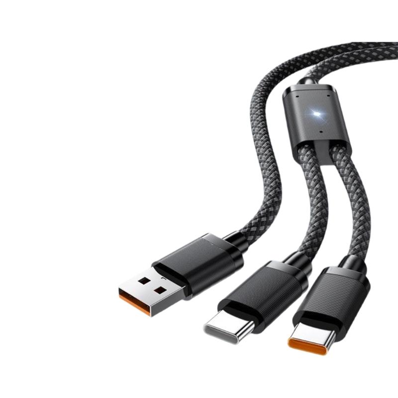 100W Double Port Fast Charging Braided Cable with LED Light Heavy Duty Charging Cord for Multiple Devices USB Type C