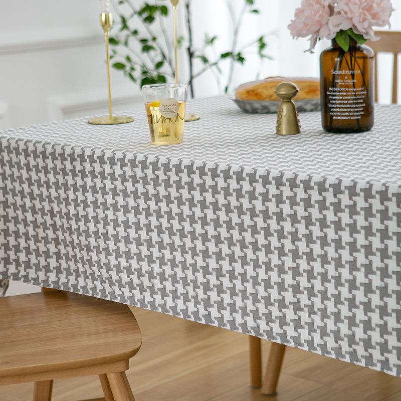 Thick Houndstooth Cotton Linen Tablecloth Simple Black White Checkered Tea Table Cover