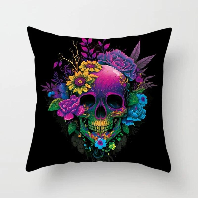 Față de pernă cu flori de craniu colorat imprimare decorativă pătrată canapea mașină husă de pernă de modă 45 * 45 cm decorațiuni pentru casă