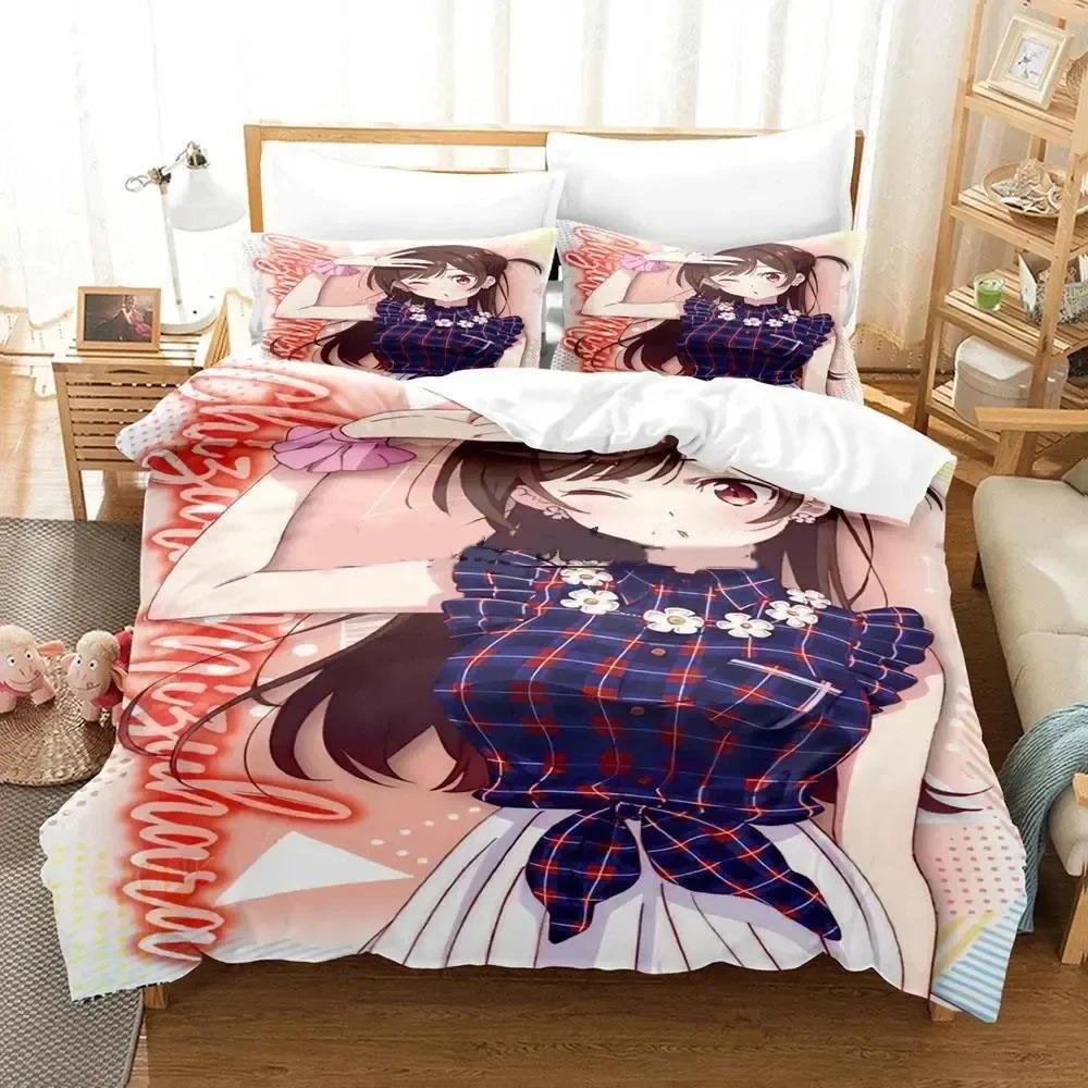 3D Anime Rent-A-Girlfriend Chizuru Bedding Set,Duvet Cover Bed Set Quilt Cover Pillowcase,King Queen Twin Size Boys Girls Adults