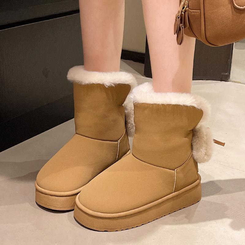 

Теплые Пушистые Зимние Ботинки на Толстой Подошве для Женщин Удобные Легкие Уличные Зимние Ботинки на Платформе Милые Ботинки с Бантом и Мехом для Девочек 36-37
