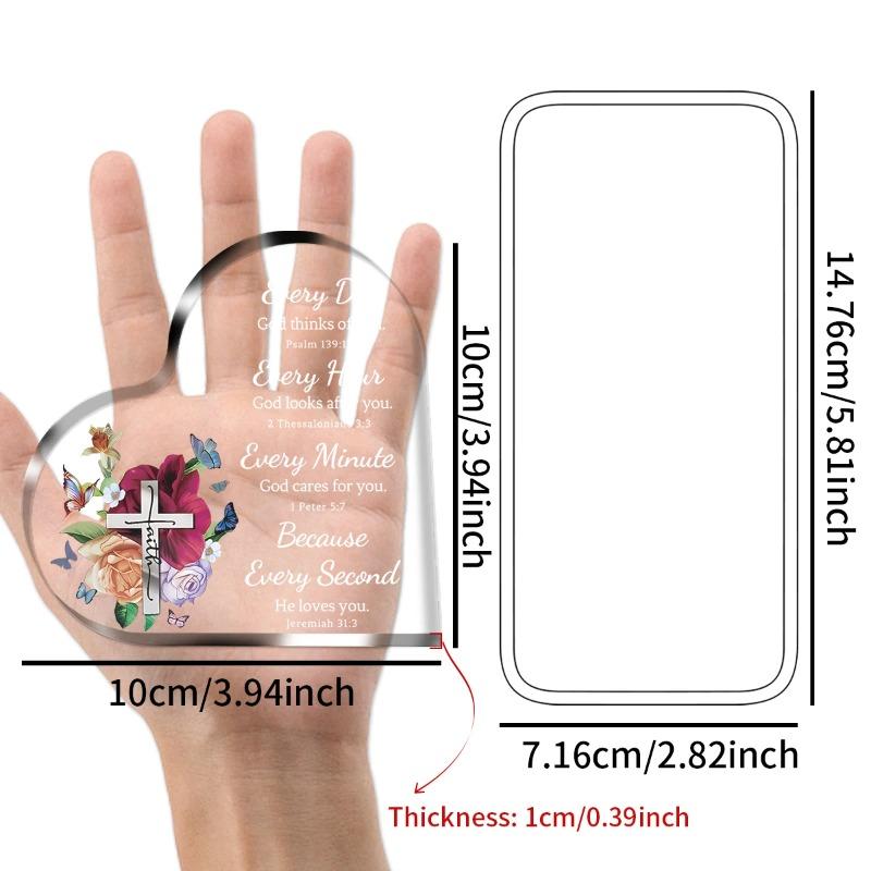 2D Flat Christian Gift Acrylic Heart Desktop Decoration Plaque, Home Decor Plaque Hanging Wall Art Decorative Garden Decoration for Room Door Signs Ha