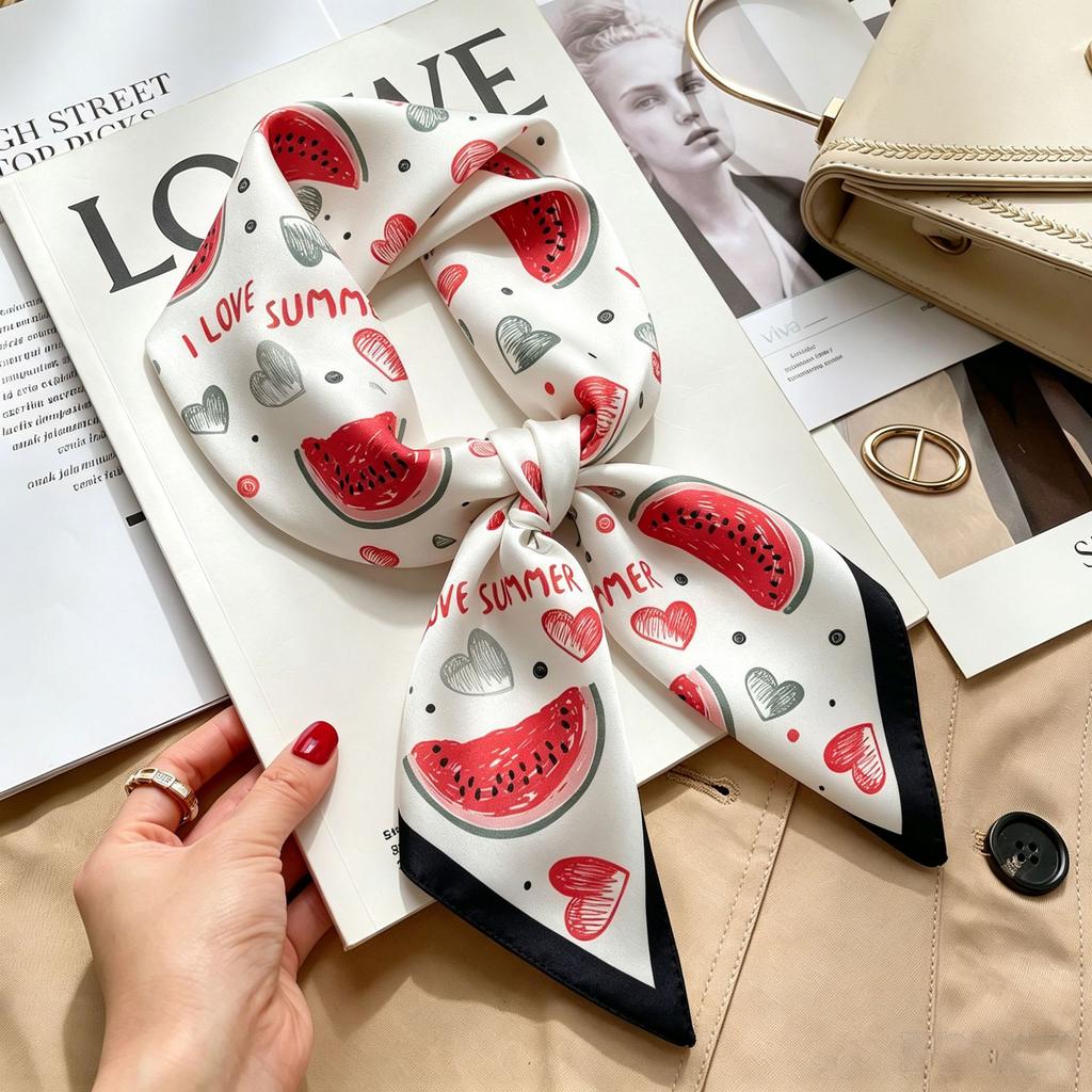 Simple temperament Spring and summer female imitation silk scarf versatile Korean version casual small square scarf neck protection decorative scarf