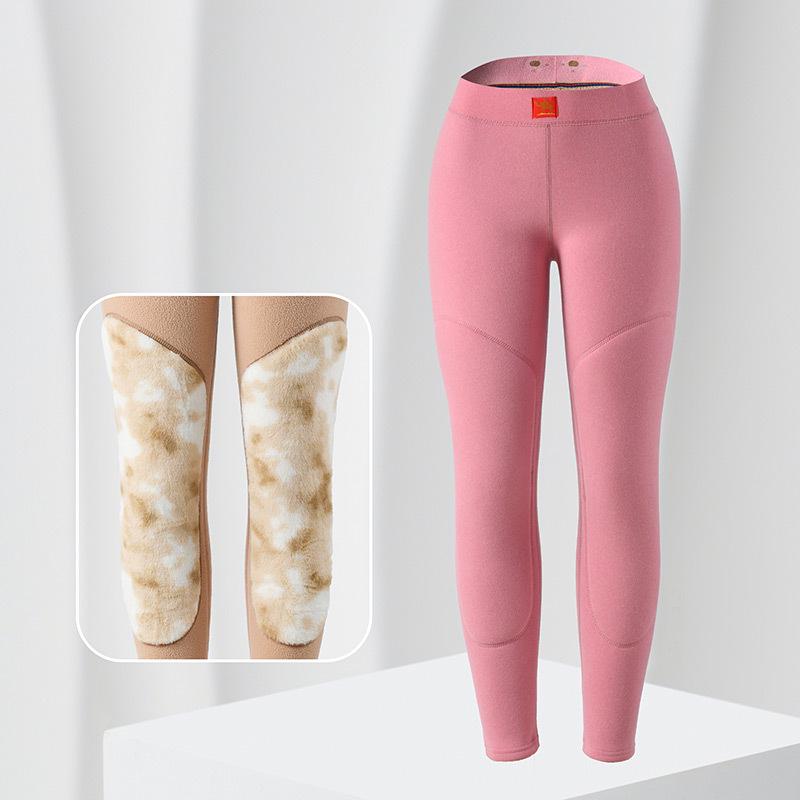 Women's Plus Size Lambswool-Cotton Warm Pants with Wool Knee Support and Fleece Base Layer for Autumn/Winter