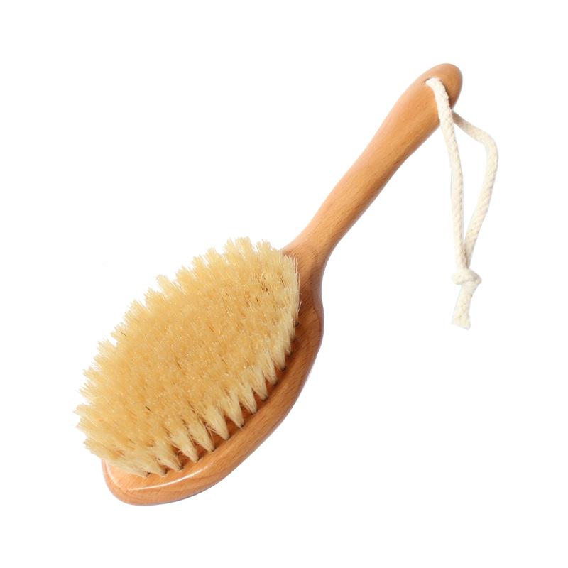 Large Beech Wood Bath Brush with Hog Bristles for Body and Dry Brushing