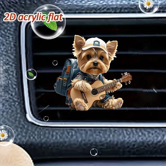 Yorkie Klip do ventilace auta Roztomilý pes Osvěžovač vzduchu Přívěsek do auta s vonnou vložkou Dárek pro milovníky psů a kytaristy