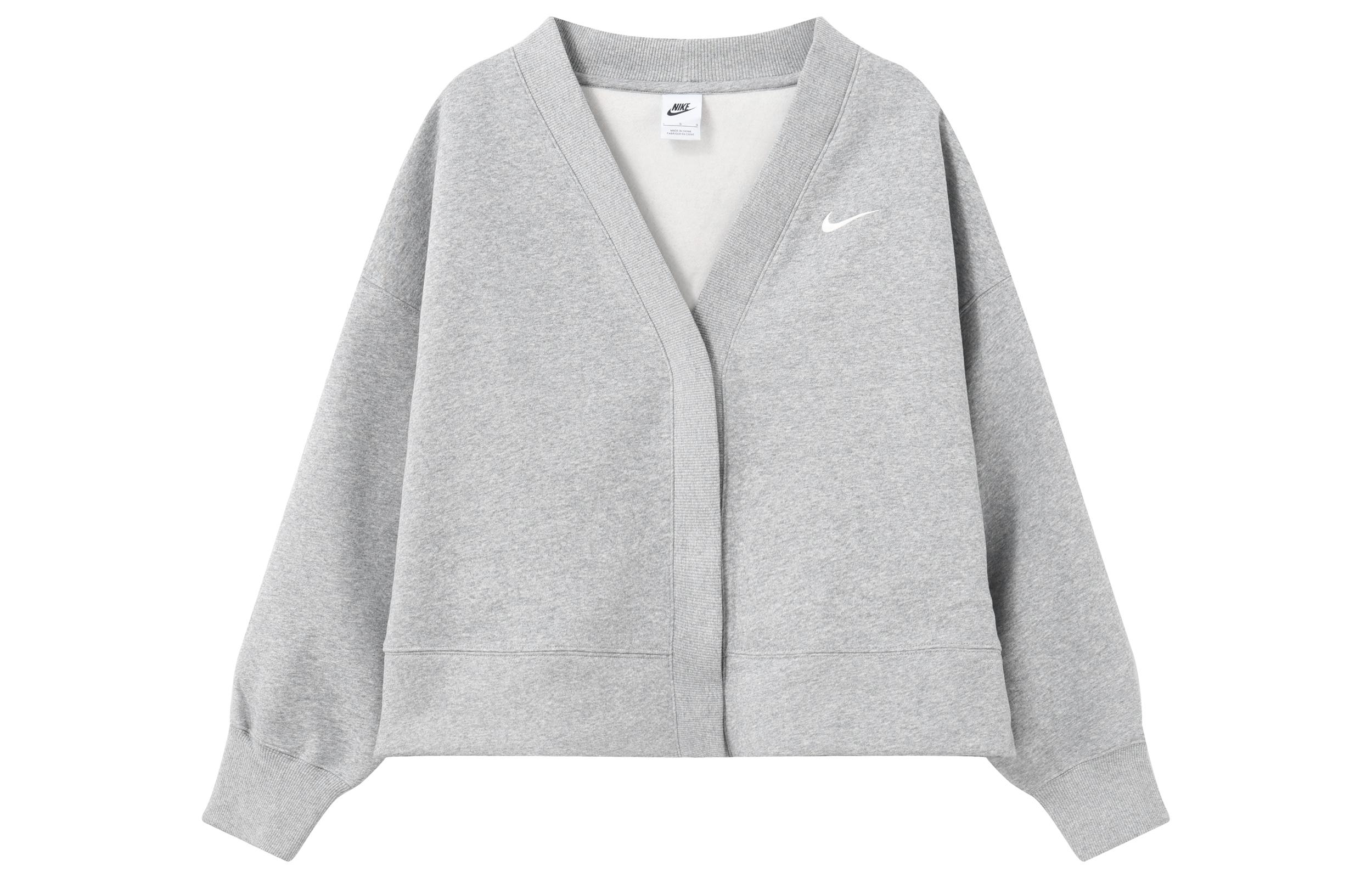 Nike Knitwear Women s Gray V Neck Thickened And Fleece Lined Cardigan FB8773-063 XL