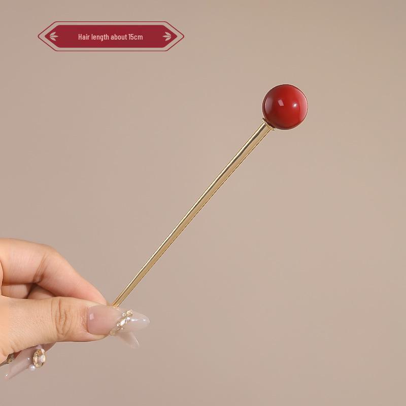 Elegant Red Rose Tassel Hairpin - U-shaped Hair Accessory for Women, Perfect for Updos and Traditional Attire.