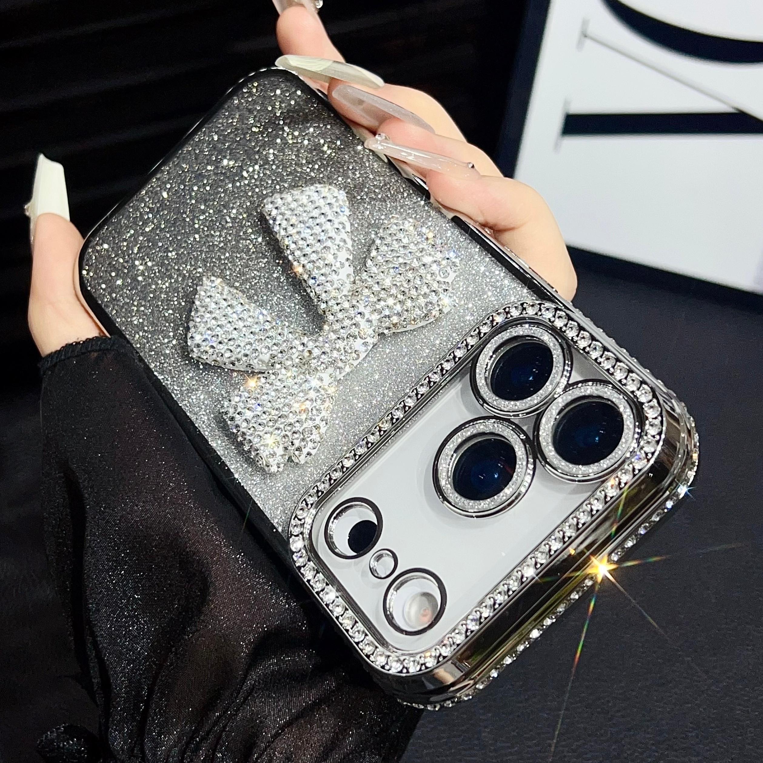 

Чехол с блестящим бриллиантовым бантиком для iPhone 17 Pro Max, защитные чехлы для камеры для iPhone 16 Pro 15 Plus 14 Pro 13, роскошный чехол For iPhone 17 ProMax