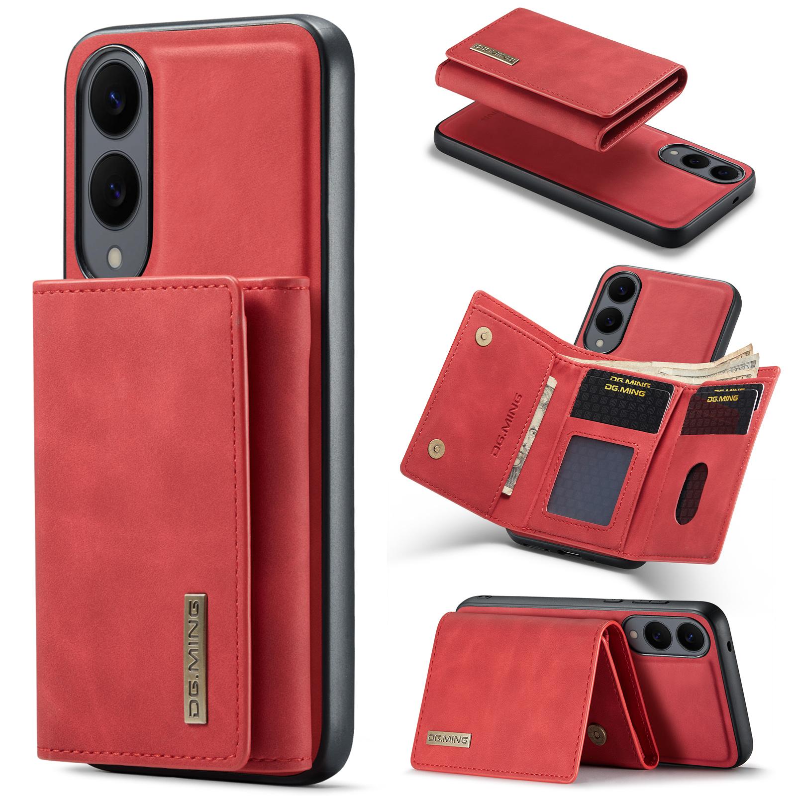 

DG.MING M1 Series for Samsung Galaxy S25 Edge Case Kickstand PU Phone Cover with Detachable Wallet Red