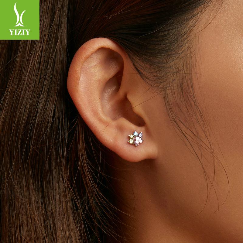 Color Zirconium Cute Paw Print Stud Earrings Sterling Silver Wind Niche High-End Earrings Sce1334