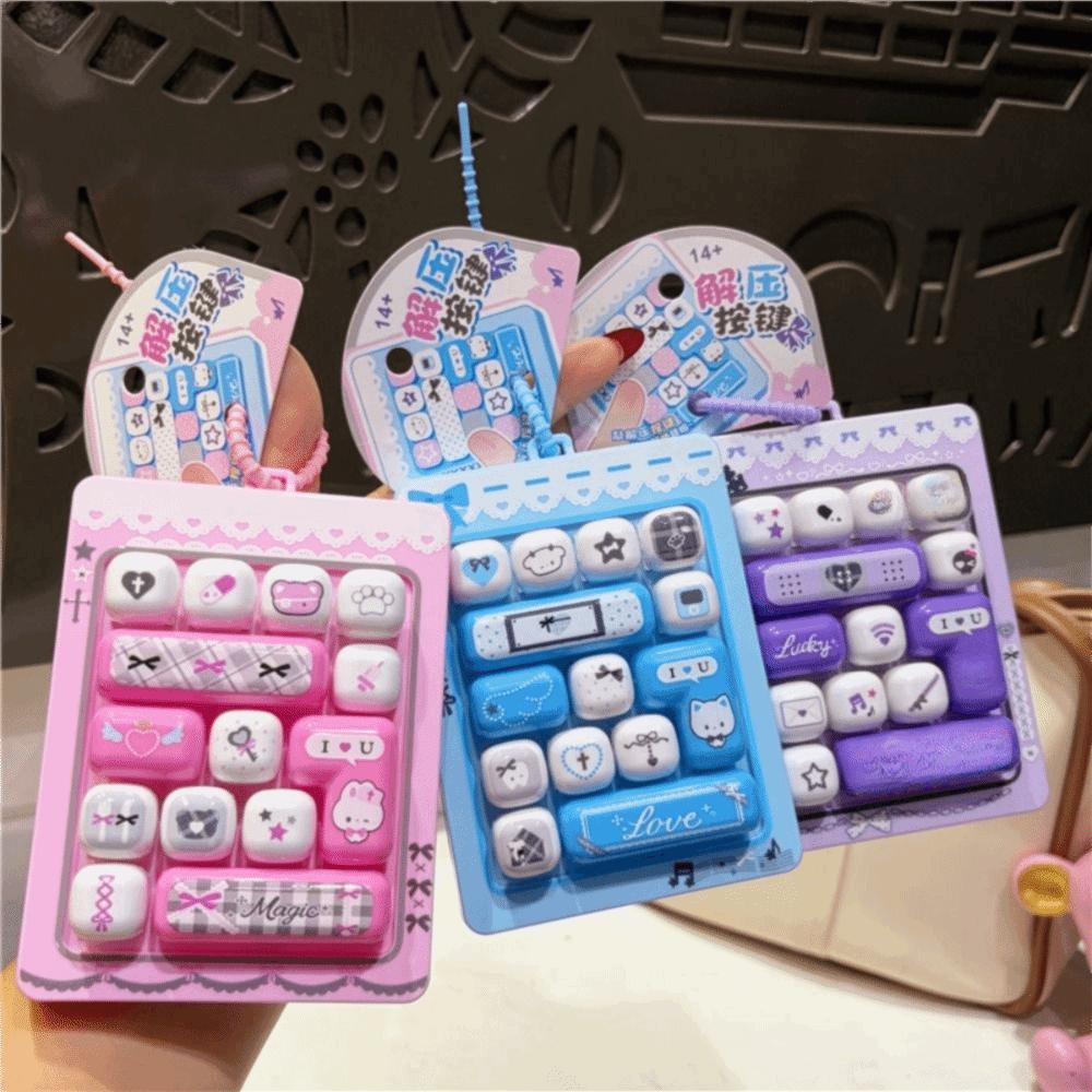 14-Key Fidget Keyboard Keychain Plastic Button Press Keychain New Keyboard Bag Charm  Couples Gift