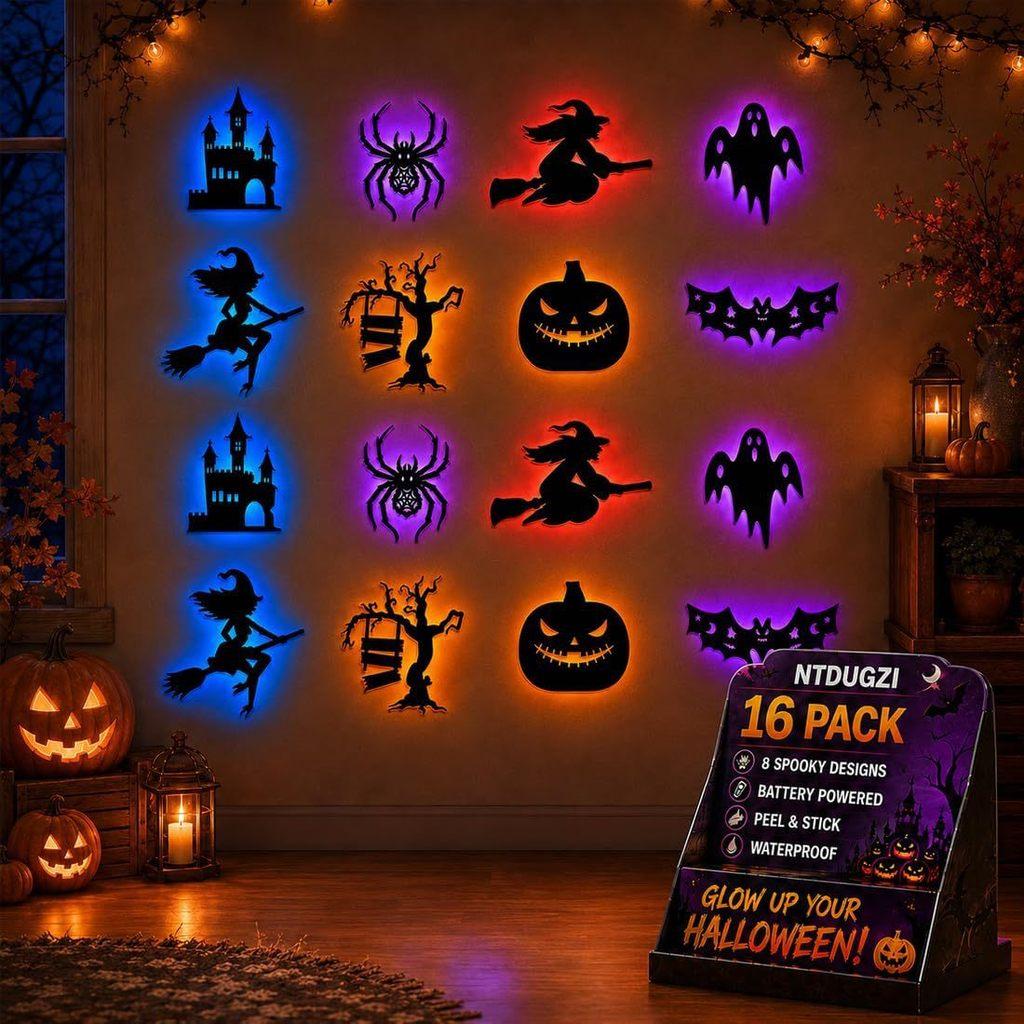 Halloween Pvc Lighted Wall Decals With Spiders And Pumpkins For Party Decoration