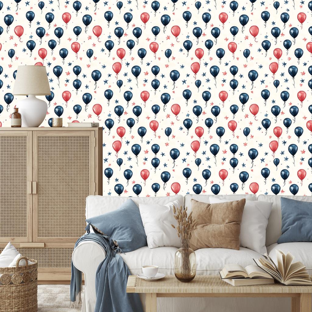 Birthday Balloons Wallpaper White and Blue for Living Room and Bedroom 50x1000